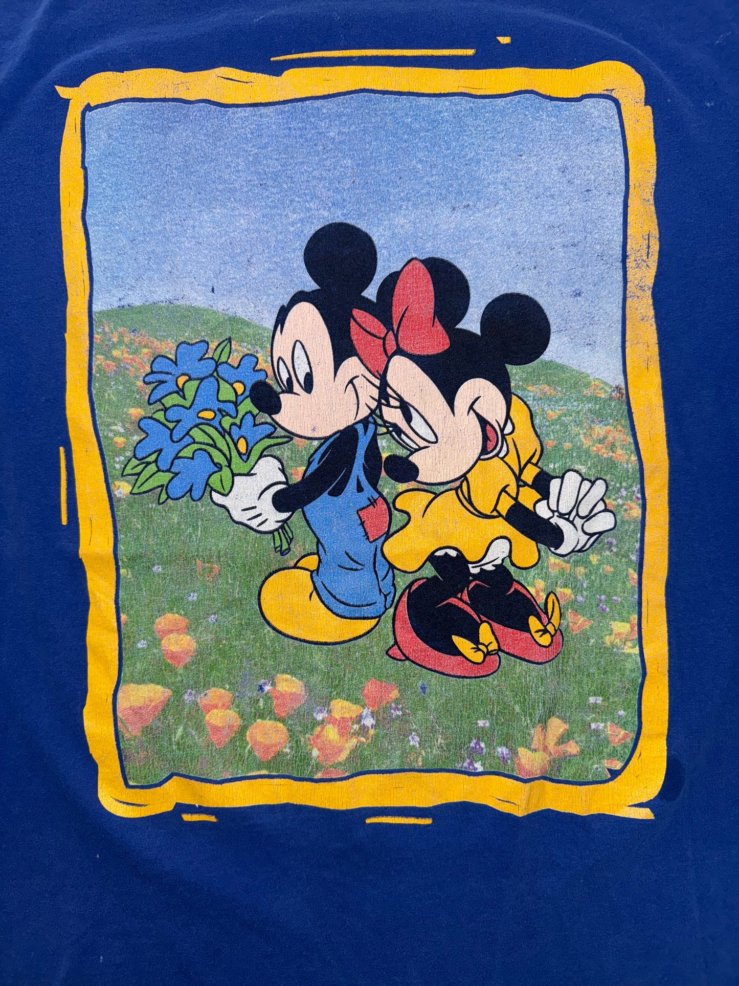 Vintage 1990s Mickey & Minnie Mouse Floral Tee – Double-Sided Print (L)