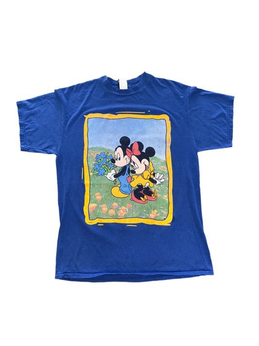 Vintage 1990s Mickey & Minnie Mouse Floral Tee – Double-Sided Print (L)