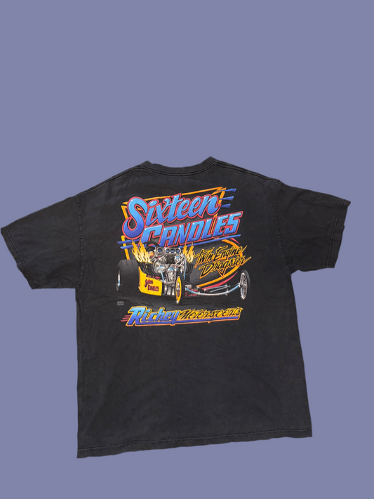 Vintage Sixteen Candles Twin Engine Dragster T-Shirt – Richey Motorsports – XL – Black Racing Tee