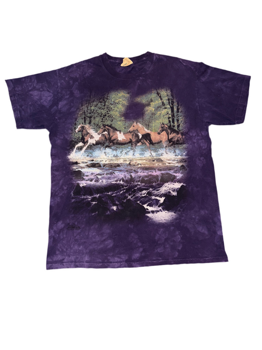 Vintage The Mountain Wild Horses T-Shirt – Purple Tie-Dye – Size Large – USA Finished Nature Graphic