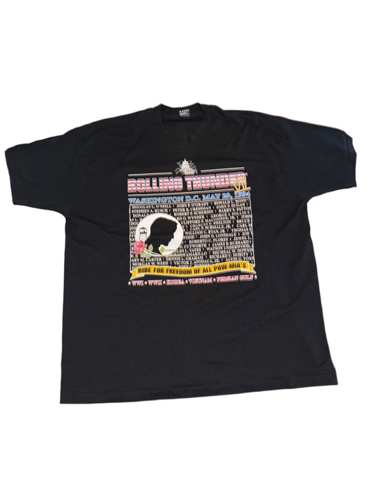 Vintage 90s Rolling Thunder POW*MIA T-Shirt – XXL – Made in USA – FOTL Best Tag – Veteran Biker Tee